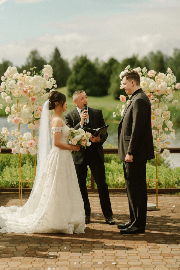 Jonathan Evans officiating Kelly and Alex's ceremony