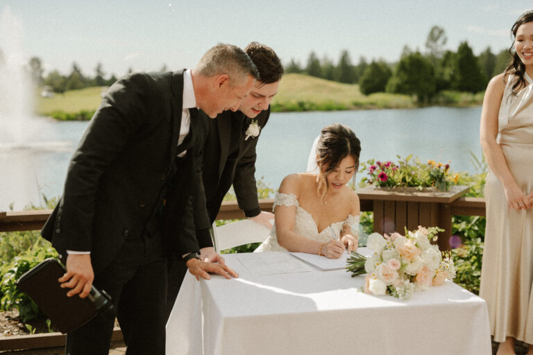 Jonathan Evans officiating Kelly and Alex's ceremony