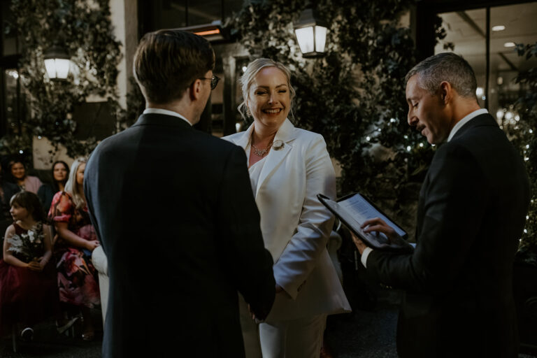 Jonathan Evans officiating Lucy and Sam's ceremony