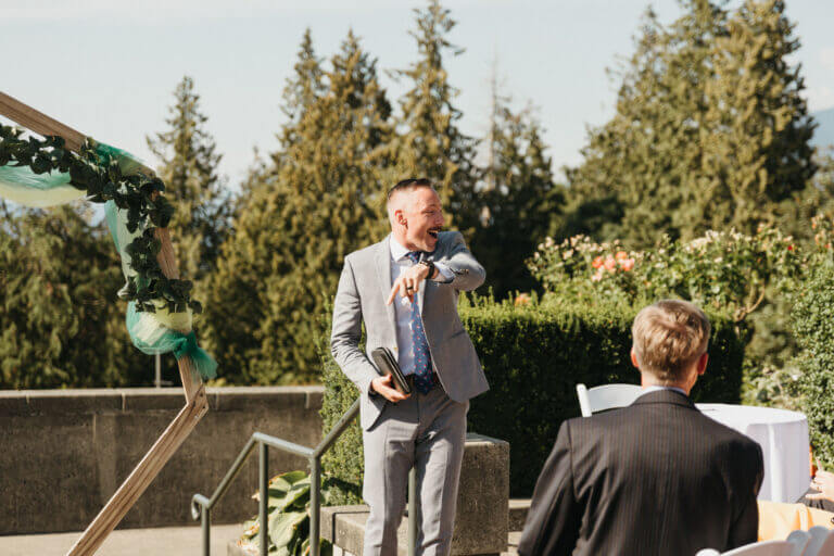 Jonathan Evans officiating a couple's ceremony