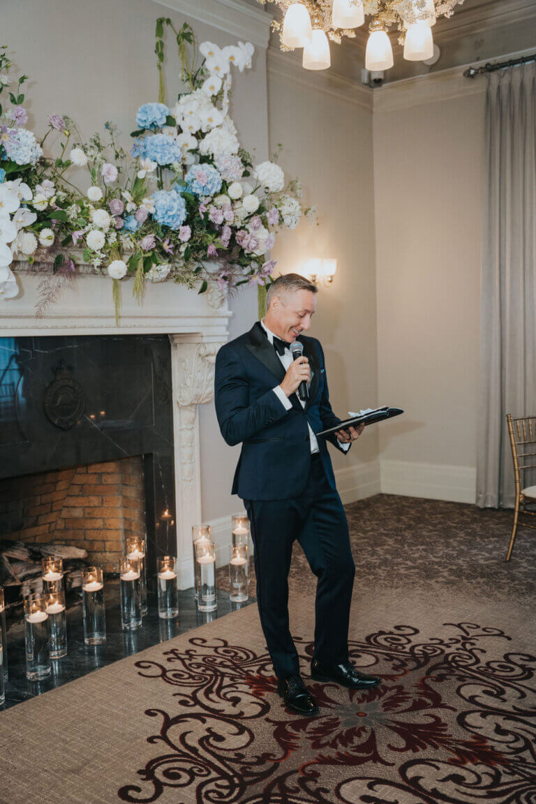 Jonathan Evans officiating Tiana and Jeevan's ceremony