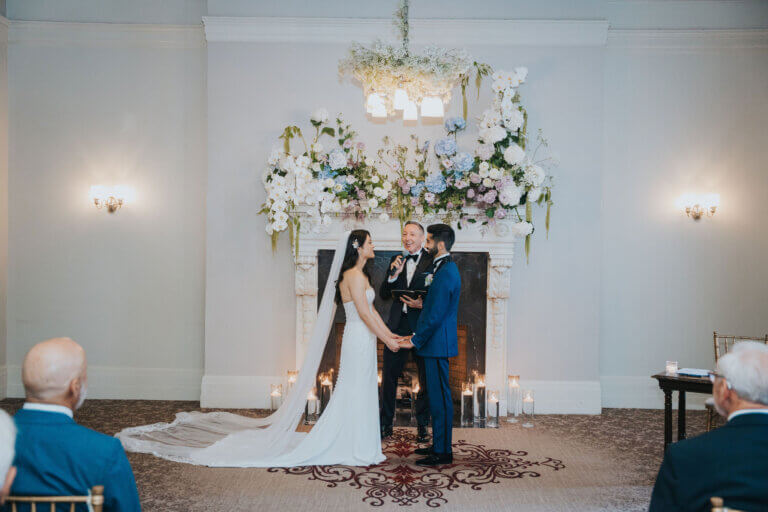 Jonathan Evans officiating Tiana and Jeevan's ceremony